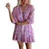 Floral V-neck 34 Sleeves Irregular Dress - Image 5