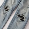 High Street Fashion Brand Light Blue Hole & Patch Stretch Slim Fit Skinny Jeans For Men - Image 3