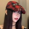 Dark Street Fashion Advance Hats Women's Neutral Plaid - Image 2