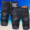Jeans Shorts Men Elastic Straight Denim Mid Waist Loose Shorts - Image 2