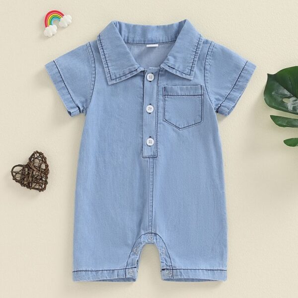 Summer Solid Color Denim Baby Onesie