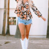Women's Floral Print Lace Casual Style Pullover Shirt - Image 7