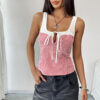 Casual Vest Elastic Lace Plaid Stitching Vest - Image 4