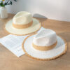 Women's Retro Color Matching Raw Edge Sun Protection Straw Hat - Image 4