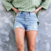 Stylish Breasted Shredded Stretch Jeans Shorts - Image 5