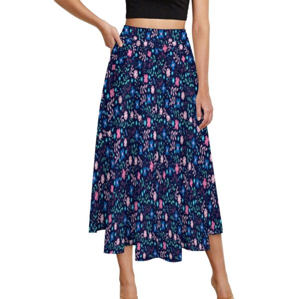 Dark Blue Skirt With Blue And Pink Flowers