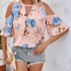 Casual Open Shoulder Short Sleeve Shirt For Women - Image 5