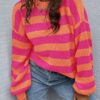 Striped Pattern Drop Shoulder Sweater,Long Sleeve Tops - Image 5