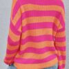 Striped Pattern Drop Shoulder Sweater,Long Sleeve Tops - Image 3