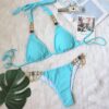 New Sexy Purple Halter Crystal Diamond Bikini Female Swimsuit Women Swimwear Rhinestone Bikini - Image 6