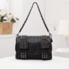 Fashion Women Black Leather Messenger Bags Fashion Vintage Messenger Cool Skull Rivets Shoulder Bags - Image 2