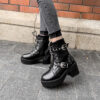 Rivet belt buckle lace thick heel platform platform women's boots - Image 2