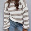 Striped Pattern Drop Shoulder Sweater,Long Sleeve Tops - Image 2