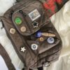 Vintage Button Bottle Cap Patch Messenger Distressed Crossbody Bag - Image 6