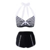 Ladies split swimsuit sexy striped bikini high waist - Image 2