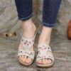 Wedge Platform Sandals Embroidered Floral Slippers - Image 3