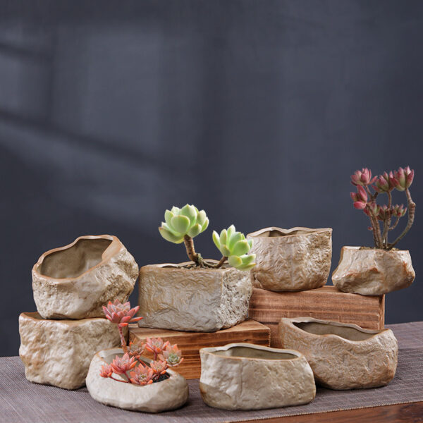 Stoneware Small Stone Succulent Plant Ceramic Flower Pot
