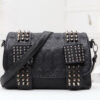Fashion Women Black Leather Messenger Bags Fashion Vintage Messenger Cool Skull Rivets Shoulder Bags - Image 4