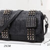 Fashion Women Black Leather Messenger Bags Fashion Vintage Messenger Cool Skull Rivets Shoulder Bags - Image 6