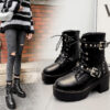 Rivet belt buckle lace thick heel platform platform women's boots - Image 5