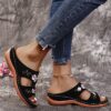 Wedge Platform Sandals Embroidered Floral Slippers - Image 5