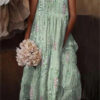 Cross-border European And American Style Women Floral Art Printing Casual Sling Holiday Dress - Image 4