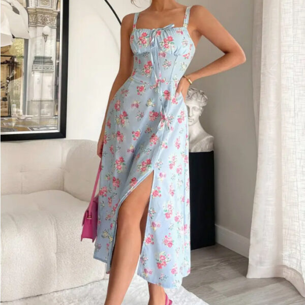 Women's Chest Strap Long Sexy Split Sling Floral Dress