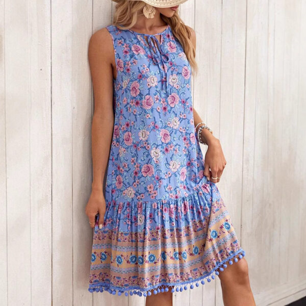 Casual Bohemian Vacation Rayon Printed V-neck Dress Women's Clothing