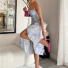 Women's Chest Strap Long Sexy Split Sling Floral Dress - Image 4