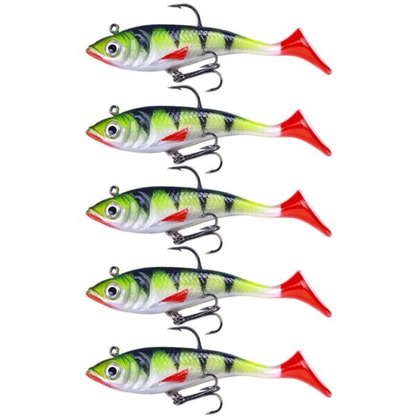 5pcs /Pack HENGJIA SO071 T-Tail Lead Fishing Lure Lua Fishing Soft Bait, 8.5cm 10.6g