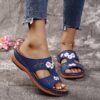 Wedge Platform Sandals Embroidered Floral Slippers - Image 4