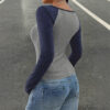 Women's Casual Color Matching Square Collar Long Sleeve T-shirt Spring And Autumn Women's Top - Image 4