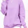 Fleece-lined Thick Round Neck Loose-fitting Solid Color Long Sleeves Sweater - Image 5