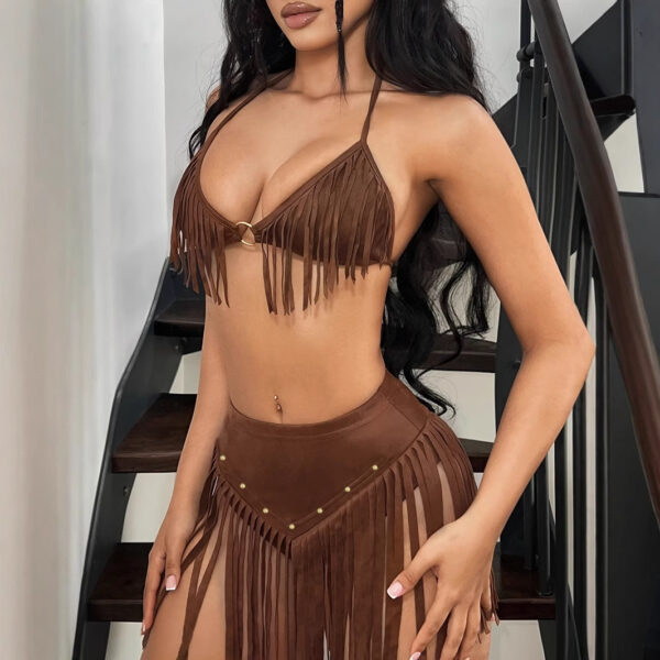 Women's Holiday Style Tassel Hanging Neck Backless Vest Set