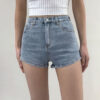 High Waist Slim Denim Shorts With Side Slits - Image 4
