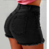 Women's Denim Shorts Fringed Hole High Waist Hot Pants - Image 3