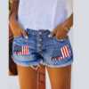 European And American Leisure Ripped Print Patch Tassel Denim Straight Shorts Female - Image 6