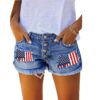 European And American Leisure Ripped Print Patch Tassel Denim Straight Shorts Female - Image 5