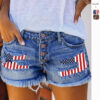 European And American Leisure Ripped Print Patch Tassel Denim Straight Shorts Female - Image 2