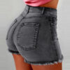 Women's Denim Shorts Fringed Hole High Waist Hot Pants - Image 2