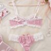 Cute Pink Checked Bra And Panties Set - Image 2
