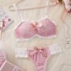 Cute Pink Checked Bra And Panties Set - Image 3
