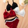 A Set Of 3 Solid Elegant Lace Bra And Panty, No Underwire - Image 2