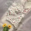 Sexy Cute Satin Heart Print Bra Set For Women - Image 3