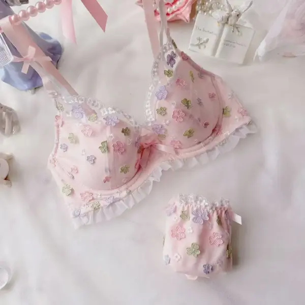 Embroidery Thin Cup Underwear With Butterfly