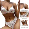 Sexy Cute Satin Heart Print Bra Set For Women - Image 5