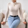 French Style Turtleneck Long Sleeve Knitted Jumpsuit - Image 5