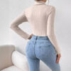 French Style Turtleneck Long Sleeve Knitted Jumpsuit - Image 4